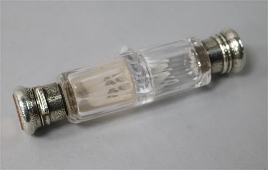 A Victorian double-ended glass scent bottle with makers mark for George Brace, the engraved mounts set with coral beads